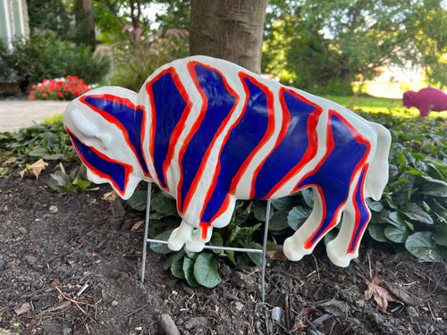 Custom Painted Buffalo Lawn Ornament - Mafia Zebra #75