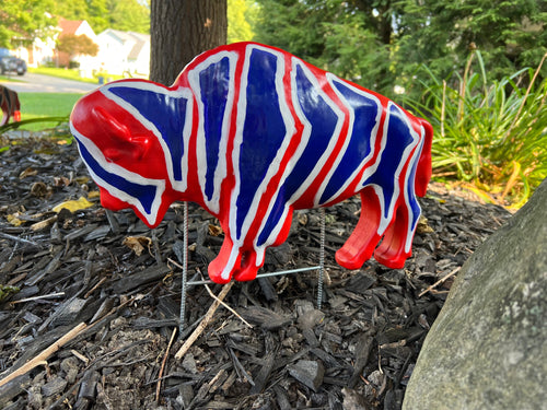 Custom Painted Buffalo Lawn Ornament - Mafia Zebra #66