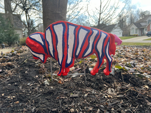 Custom Painted Buffalo Lawn Ornament - Mafia Zebra #76