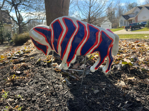 Custom Painted Buffalo Lawn Ornament - Mafia Zebra #68