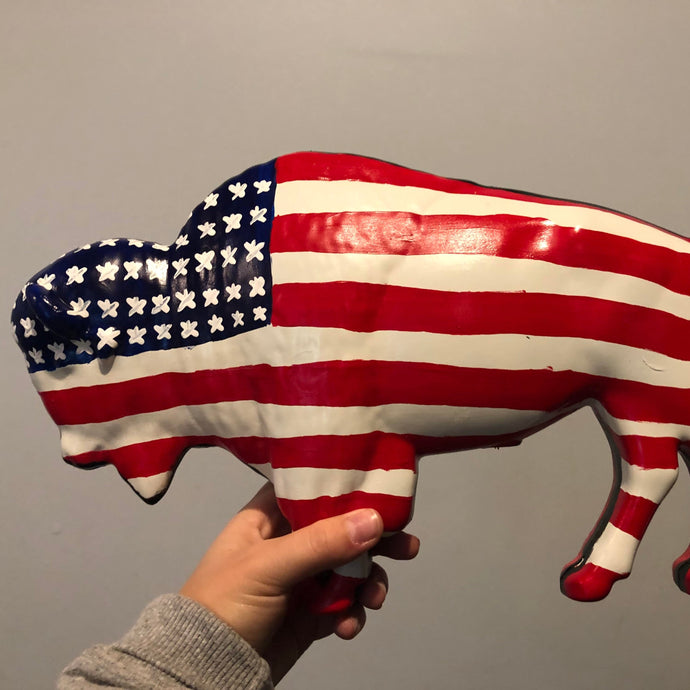 Custom Painted Buffalo Lawn Ornament - USA