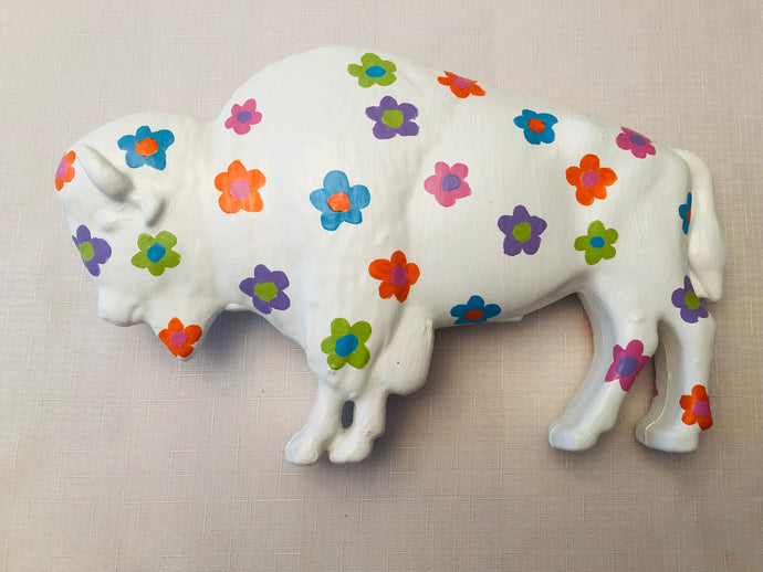 Custom Painted Buffalo Lawn Ornament - Flower